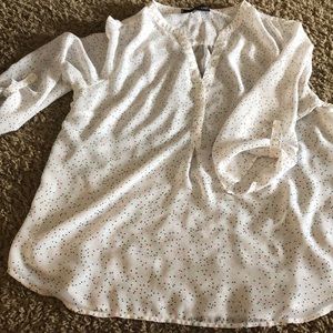 Blouse with navy and neon polka dots